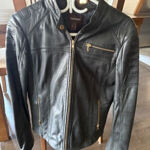 DANIER sz S dressy biker-style leather jacket dark gray green embossed